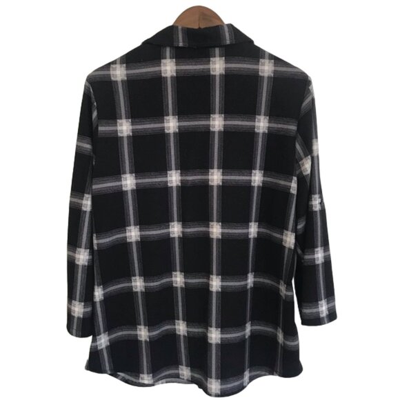 Eden & Olivia Women’s Top Button Down 3/4 Sleeve Knit Black & White Plaid Size L - Picture 3 of 10